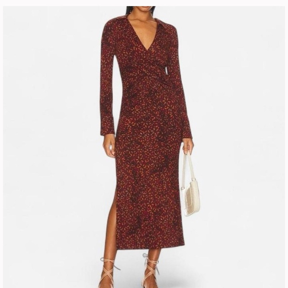 NWT- Free People Shayla Wrap Midi Dress In Chocolate Combo, medium